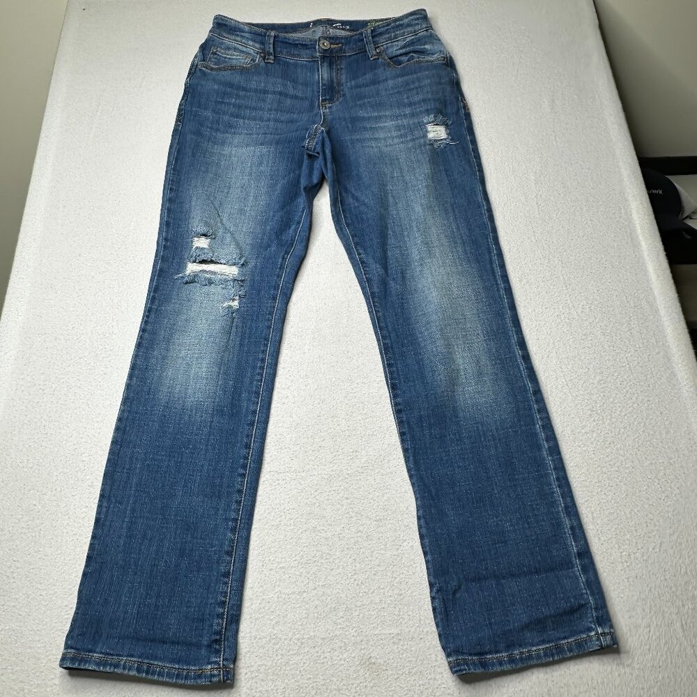INC Denim Womens Straight Leg Curvy Fit Size 4 Blue Jeans Distressed